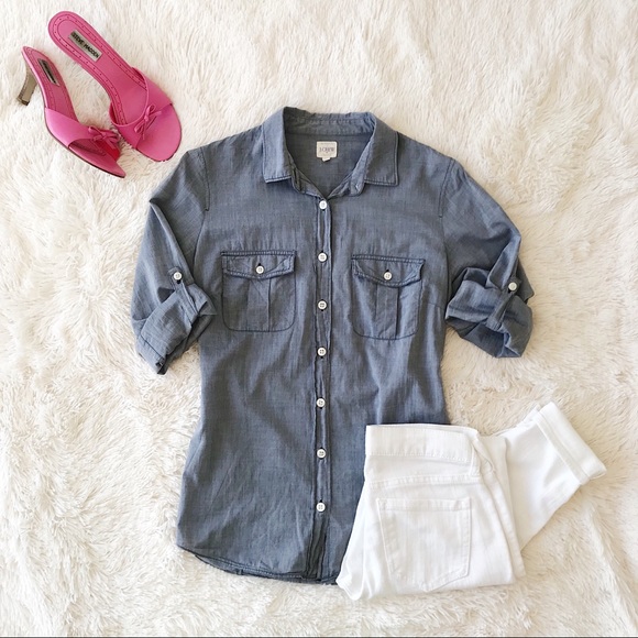 J. Crew Factory Tops - J. Crew factory chambray camp shirt perfect shirt